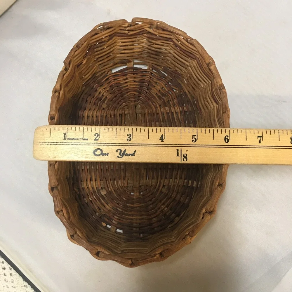 Wicker Basket Home Decor Small Brown Oval Woven Scalloped Rim Rustic Farmhouse